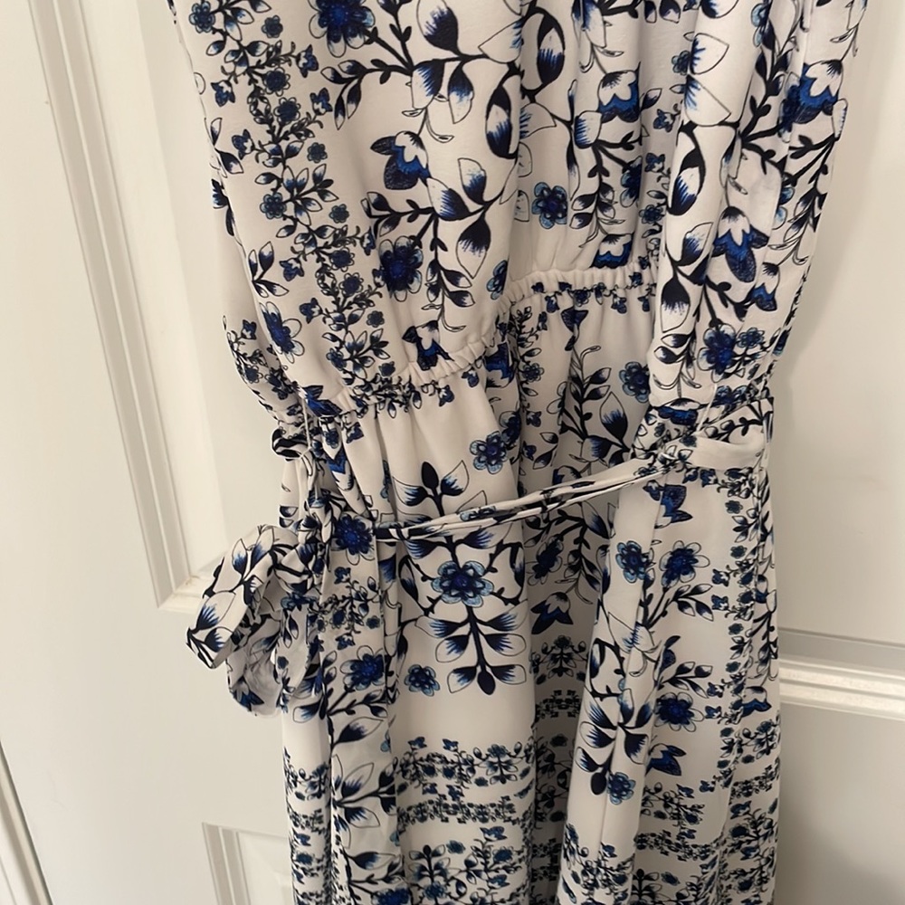 Aqua high neck formal dress with a tie - Picture 3 of 3